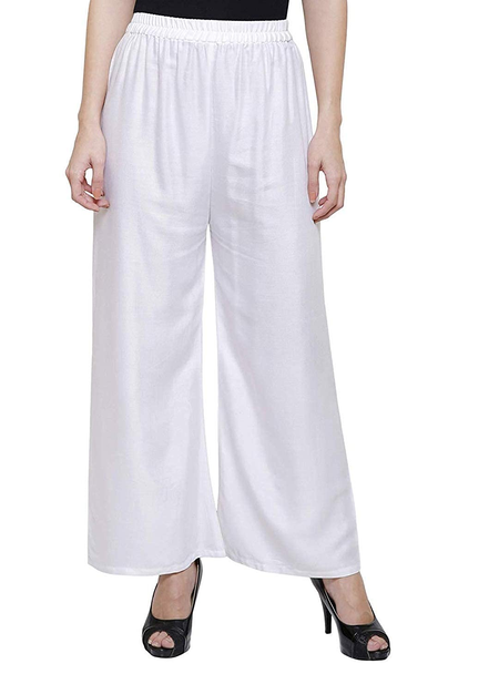 PAVONINE White Color Straight Fit Rayon Fabric Palazzo For Women