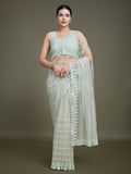 Monjolika Fashion Glamorous Women'S Light Green Sequin Work Soft Net Saree