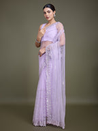 Monjolika Fashion Glamorous Women'S Lavender Sequin Work Soft Net Saree