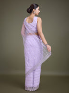 Monjolika Fashion Glamorous Women'S Lavender Sequin Work Soft Net Saree