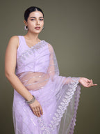 Monjolika Fashion Glamorous Women'S Lavender Sequin Work Soft Net Saree