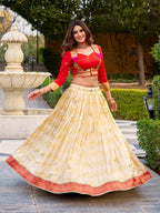 Lorenvalley Fashion Cream Jacquard Silk (Paithani) Zari Weaving Work Lehenga Choli with Koti Co-ord Set - Distacart