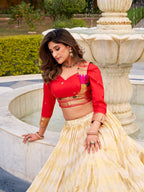 Lorenvalley Fashion Cream Jacquard Silk (Paithani) Zari Weaving Work Lehenga Choli with Koti Co-ord Set - Distacart