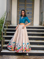 Lorenvalley Fashion Offwhite Tussar Silk Floral Print Lehenga Choli