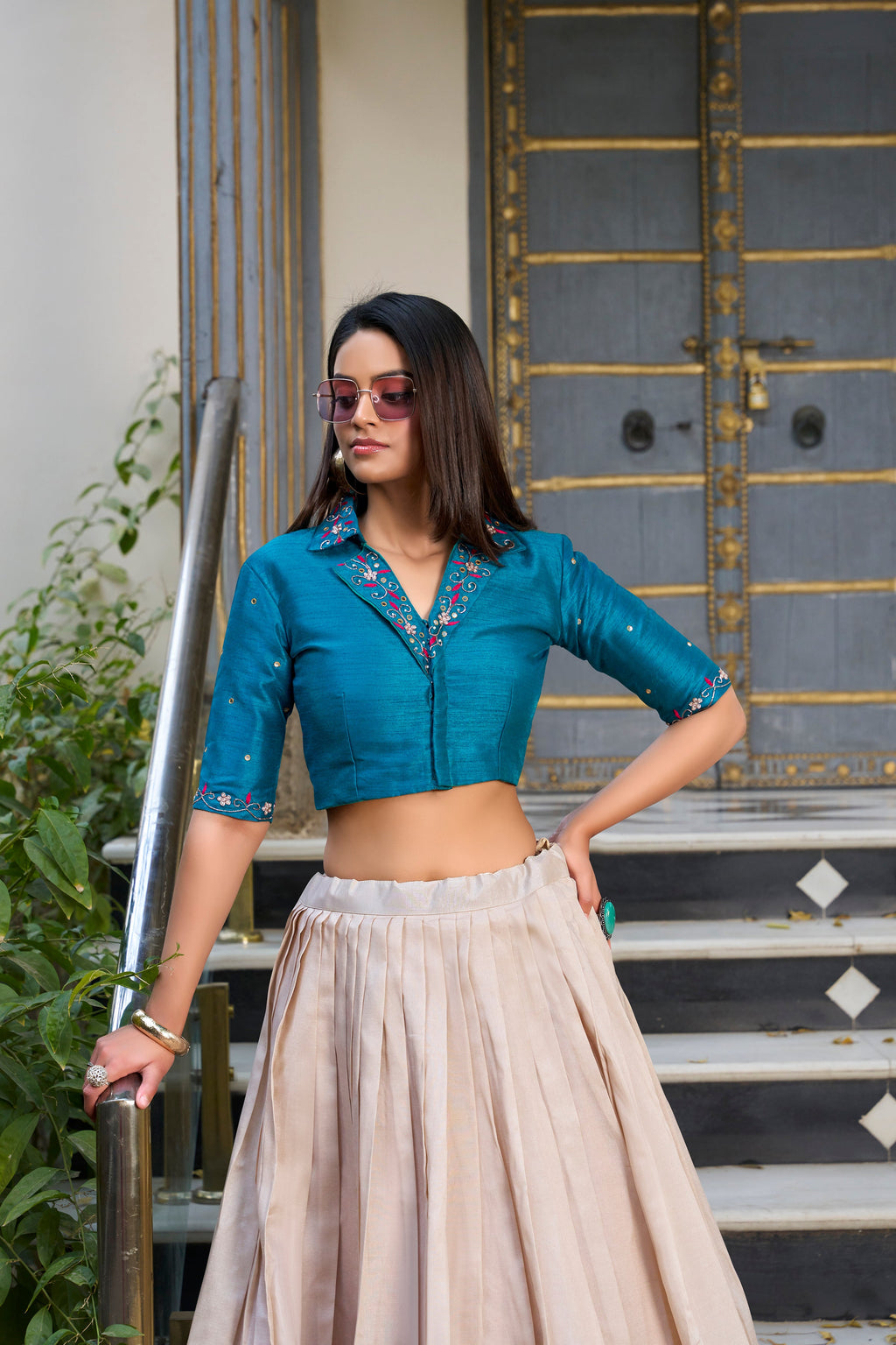 Lorenvalley Fashion Offwhite Tussar Silk Floral Print Lehenga Choli