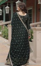 Vedant Vastram Heavy Embroidery & Sequins Work Rangoli Silk Kurti Plazo Set With Dupatta - Green - Distacart