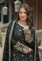 Vedant Vastram Heavy Embroidery & Sequins Work Rangoli Silk Kurti Plazo Set With Dupatta - Green - Distacart