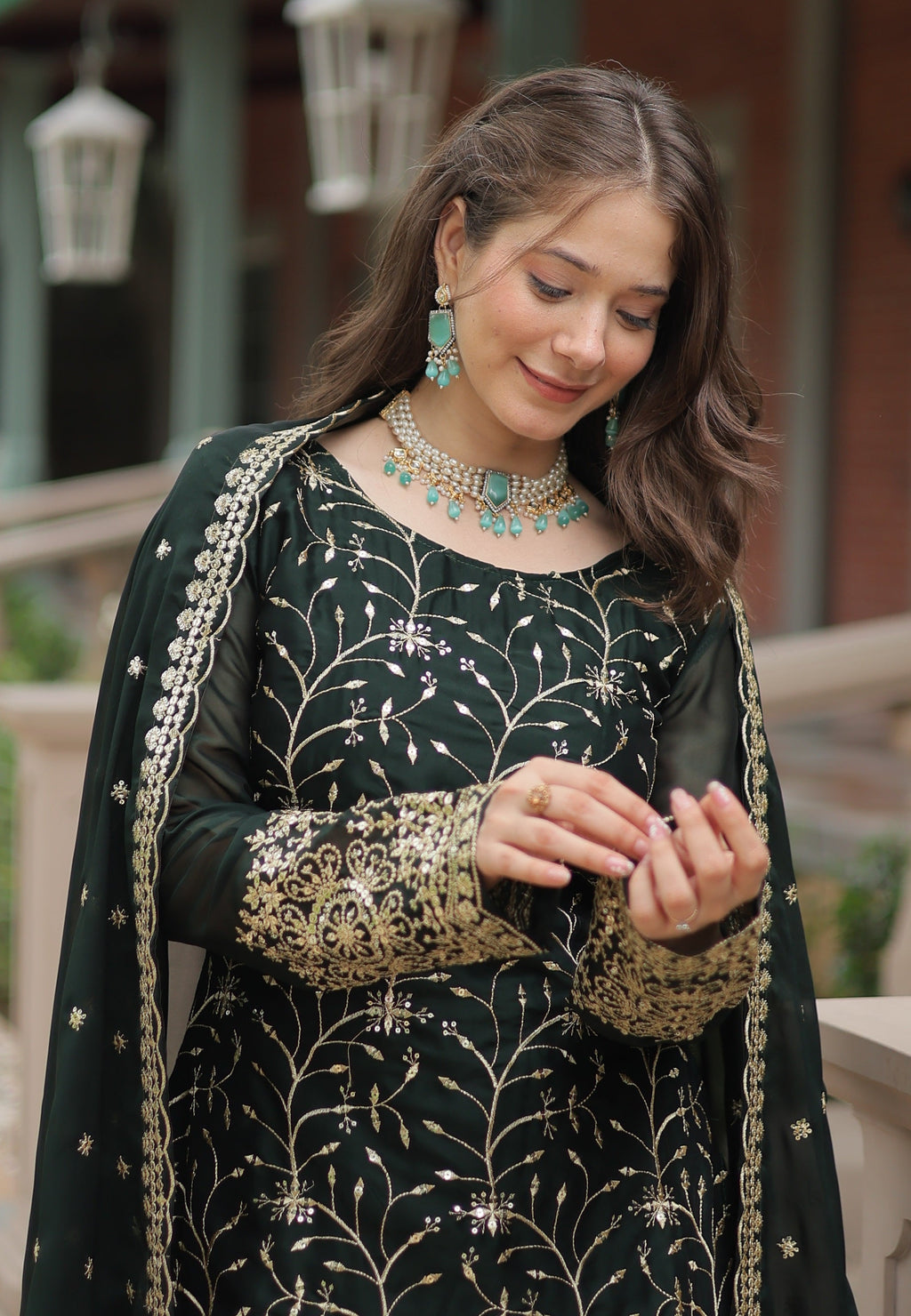 Vedant Vastram Heavy Embroidery & Sequins Work Rangoli Silk Kurti Plazo Set With Dupatta - Green - Distacart