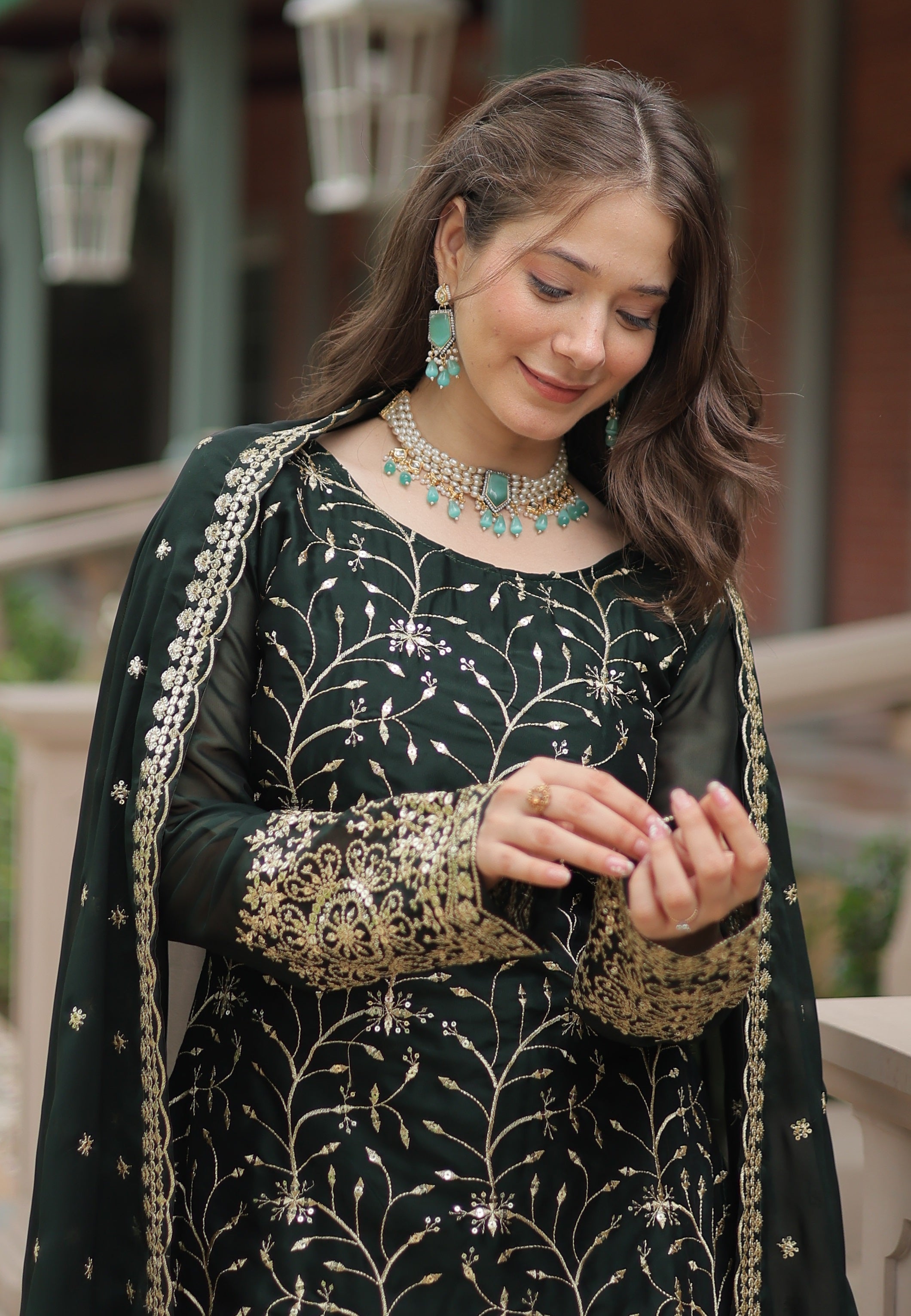 Vedant Vastram Heavy Embroidery & Sequins Work Rangoli Silk Kurti Plazo Set With Dupatta - Green - Distacart
