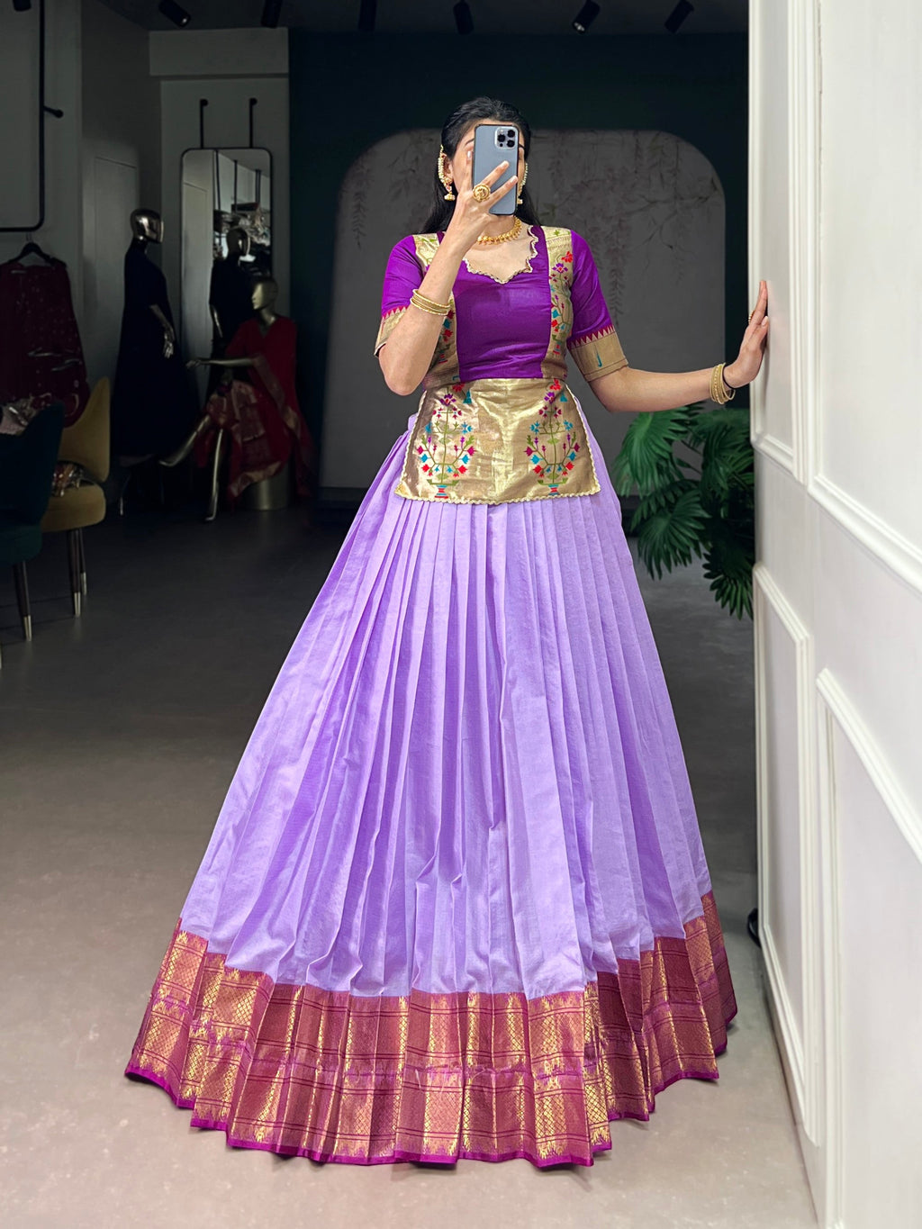 Lorenvalley Fashion Lavender Cotton Silk Zari Weaving Work Lehenga Choli - Distacart
