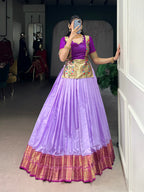 Lorenvalley Fashion Lavender Cotton Silk Zari Weaving Work Lehenga Choli - Distacart