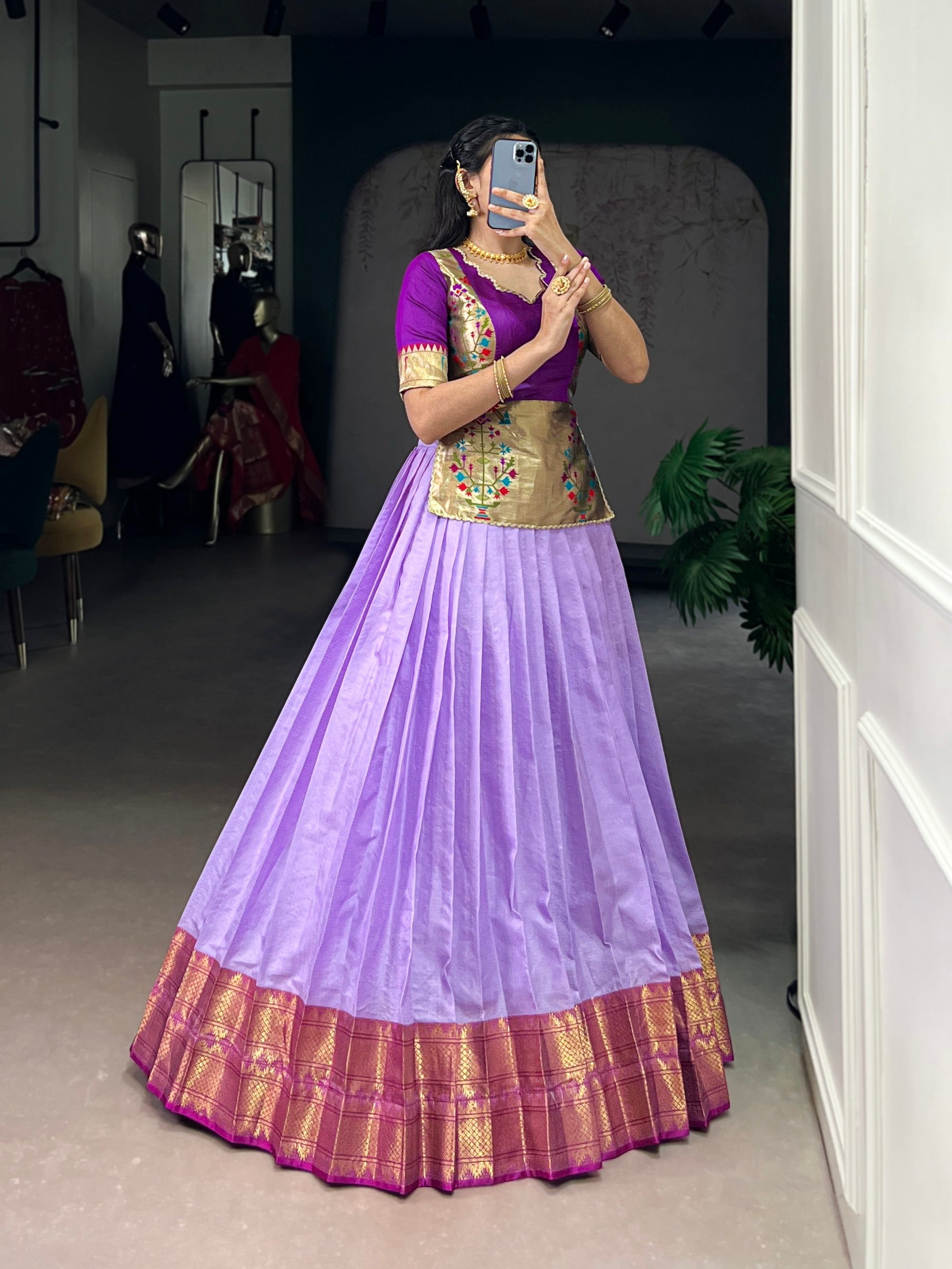 Lorenvalley Fashion Lavender Cotton Silk Zari Weaving Work Lehenga Choli - Distacart
