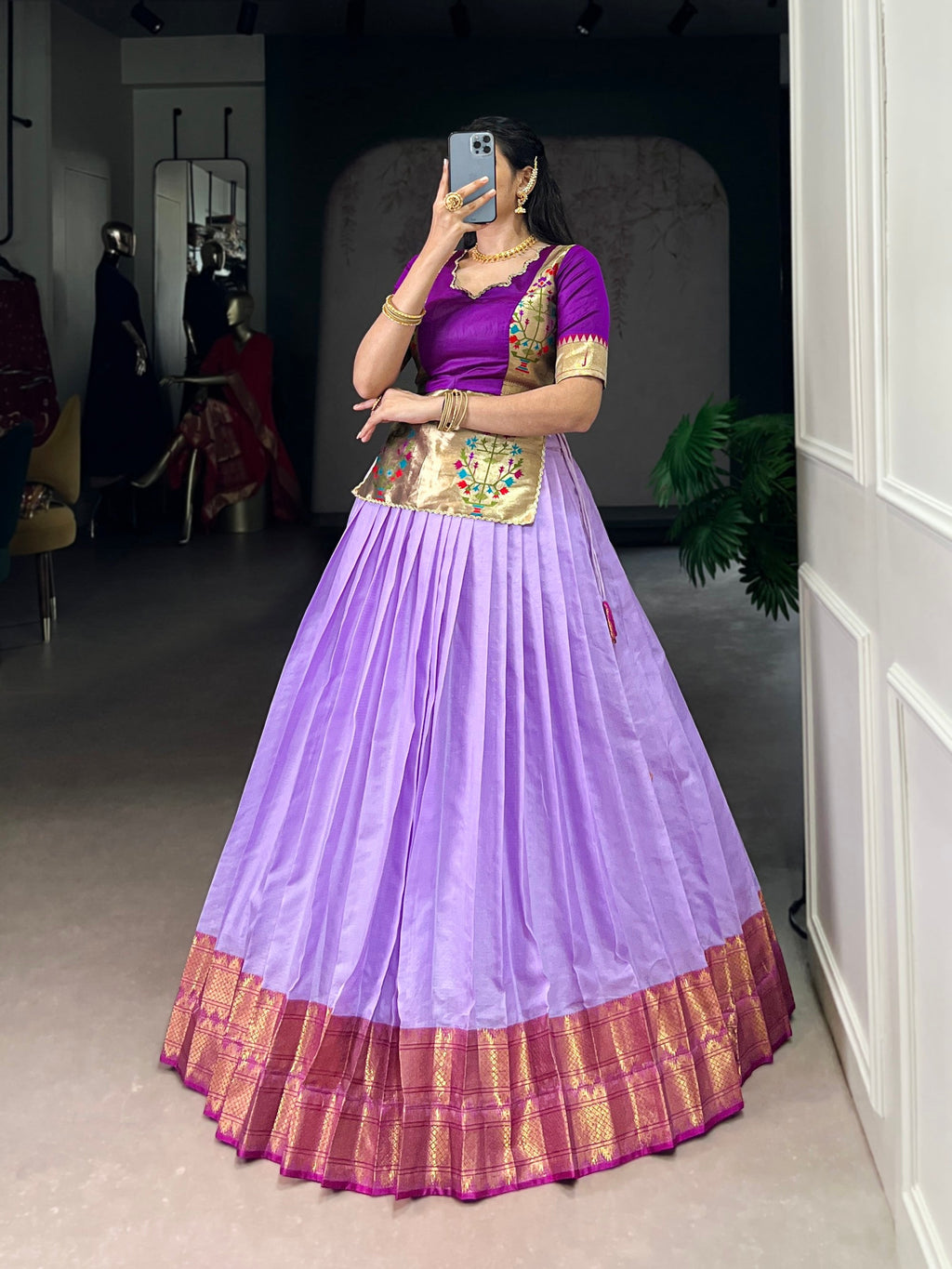Lorenvalley Fashion Lavender Cotton Silk Zari Weaving Work Lehenga Choli - Distacart