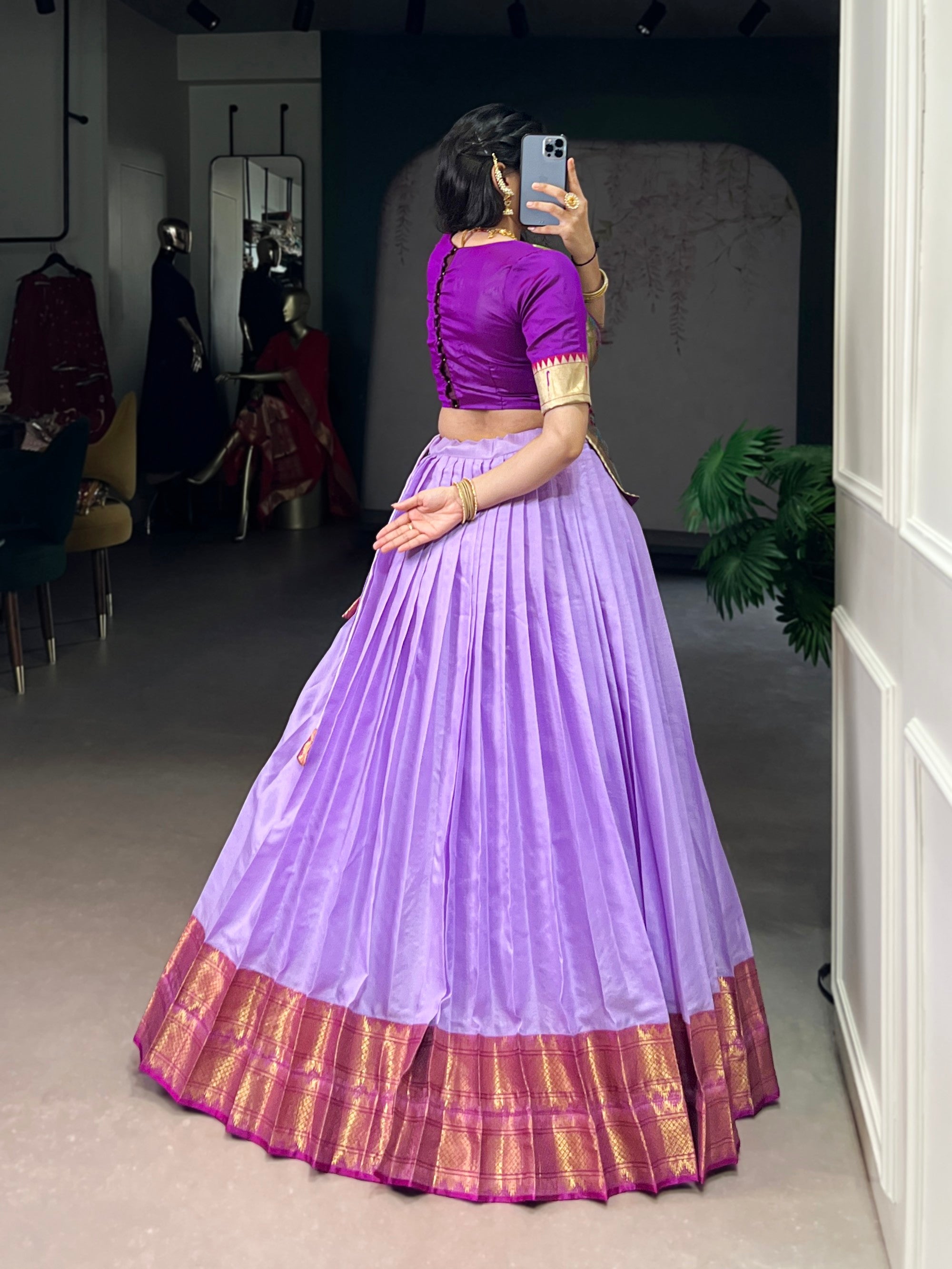Lorenvalley Fashion Lavender Cotton Silk Zari Weaving Work Lehenga Choli - Distacart