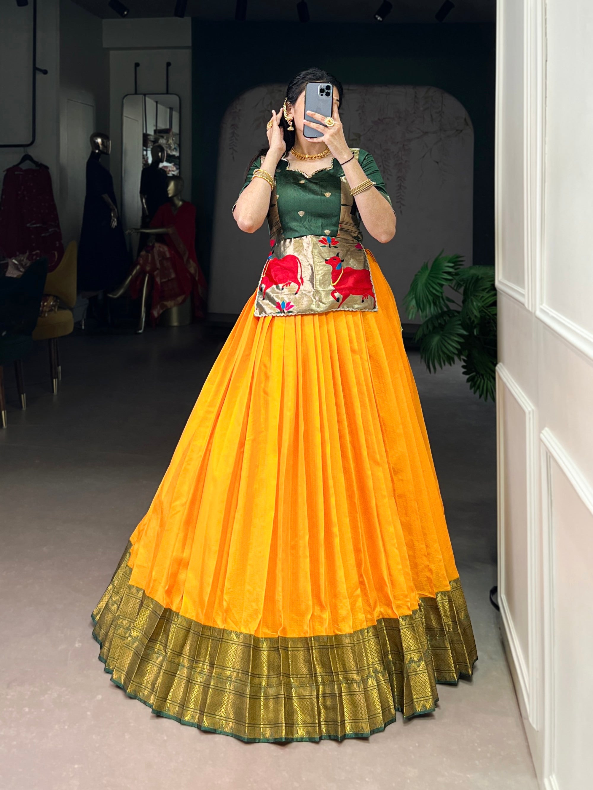 Lorenvalley Fashion Mustard Cotton Silk Zari Weaving Work Lehenga Choli - Distacart