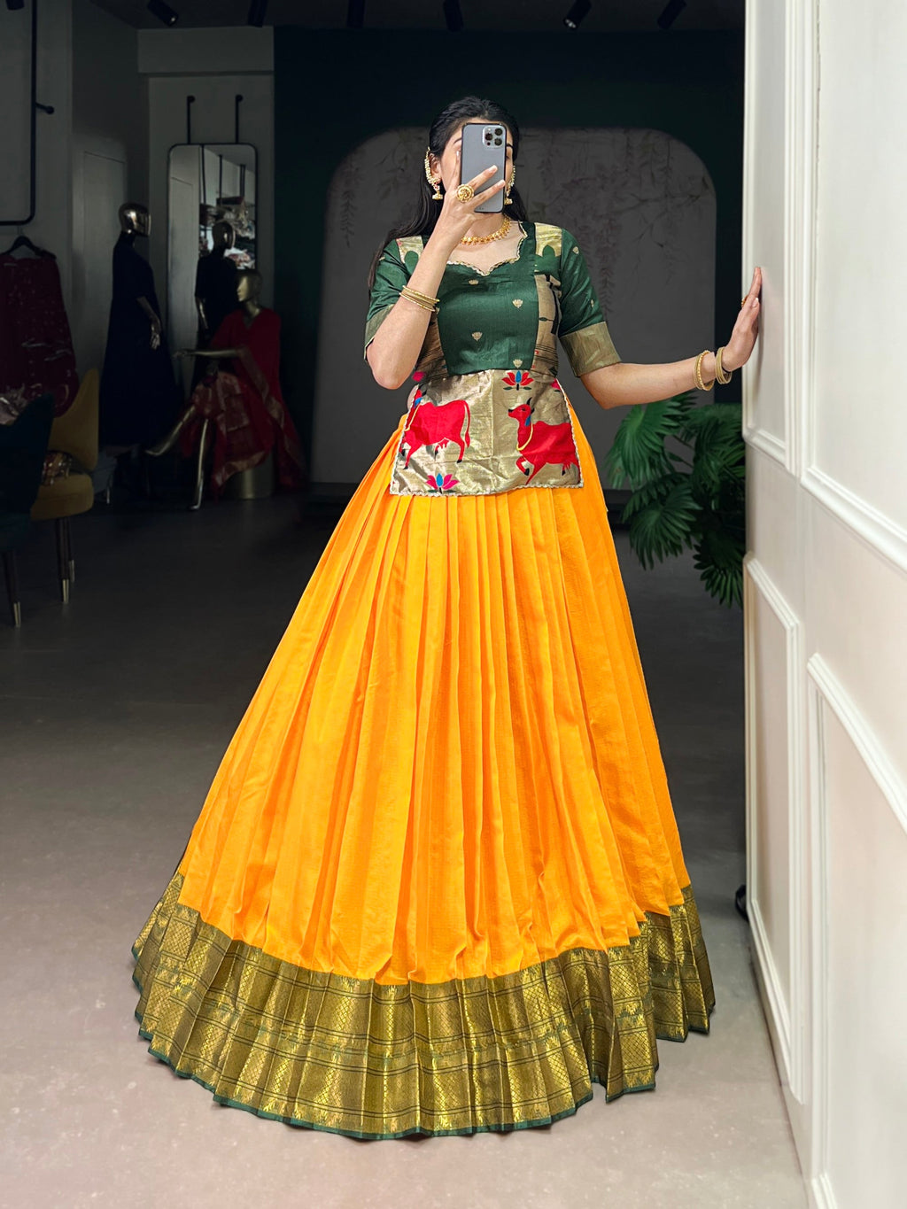 Lorenvalley Fashion Mustard Cotton Silk Zari Weaving Work Lehenga Choli - Distacart