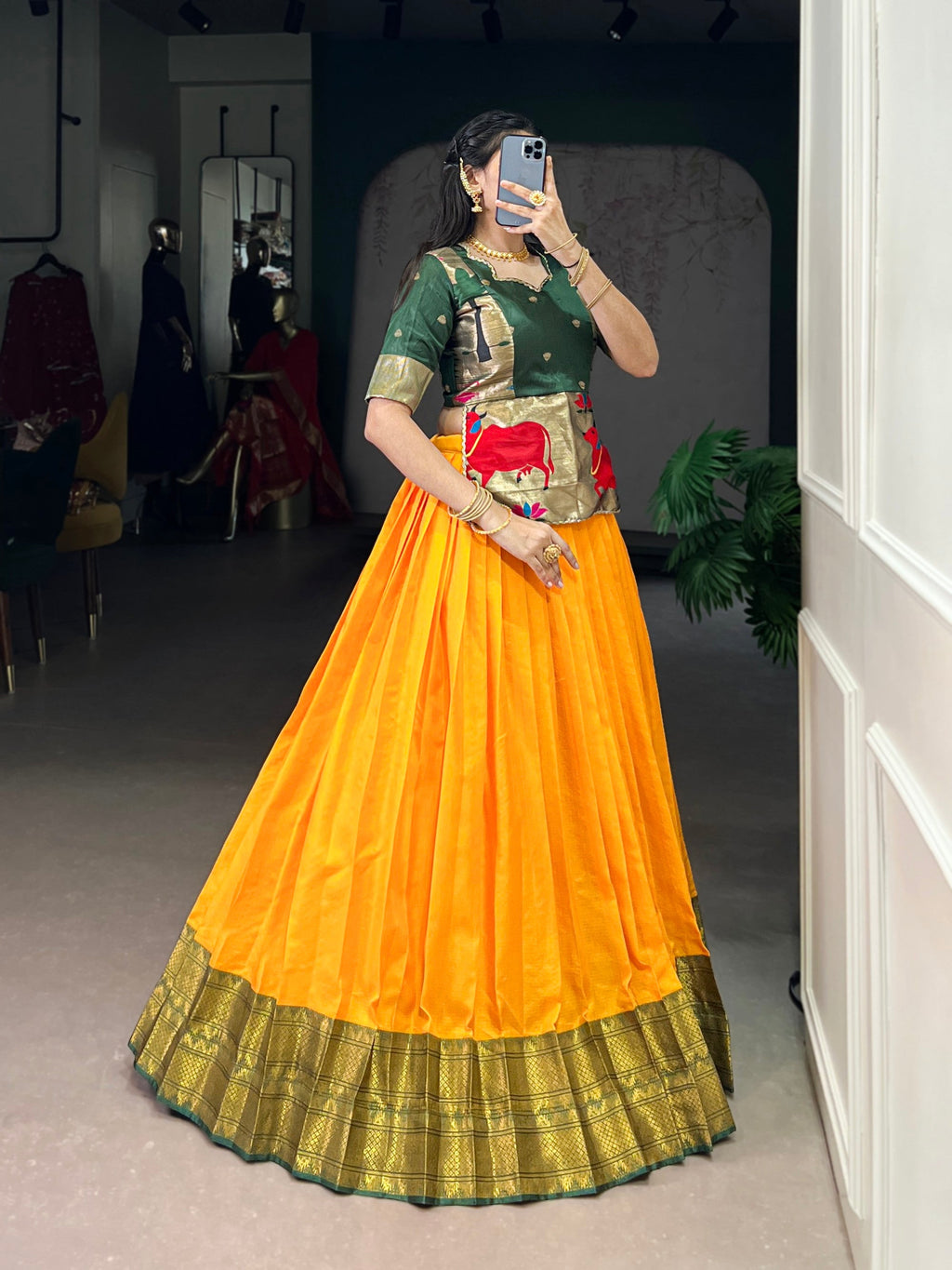 Lorenvalley Fashion Mustard Cotton Silk Zari Weaving Work Lehenga Choli - Distacart