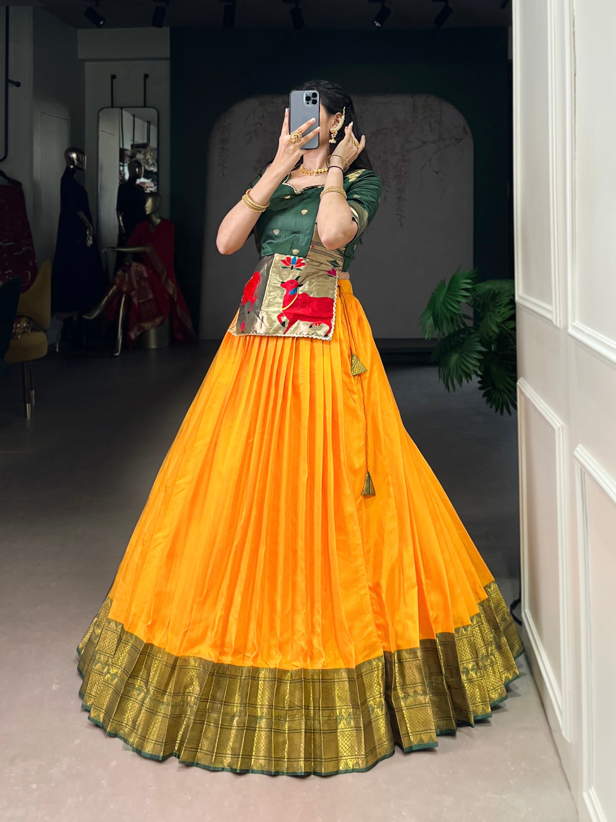 Lorenvalley Fashion Mustard Cotton Silk Zari Weaving Work Lehenga Choli - Distacart