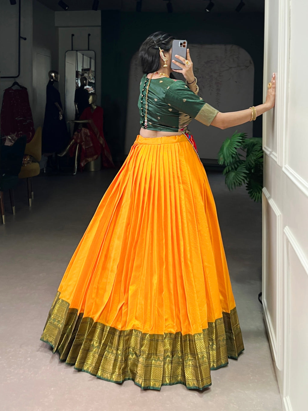 Lorenvalley Fashion Mustard Cotton Silk Zari Weaving Work Lehenga Choli - Distacart