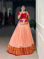 Lorenvalley Fashion Peach Cotton Silk Zari Weaving Work Lehenga Choli - Distacart