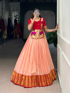 Lorenvalley Fashion Peach Cotton Silk Zari Weaving Work Lehenga Choli - Distacart