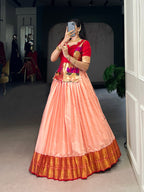 Lorenvalley Fashion Peach Cotton Silk Zari Weaving Work Lehenga Choli - Distacart