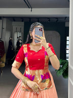 Lorenvalley Fashion Peach Cotton Silk Zari Weaving Work Lehenga Choli - Distacart