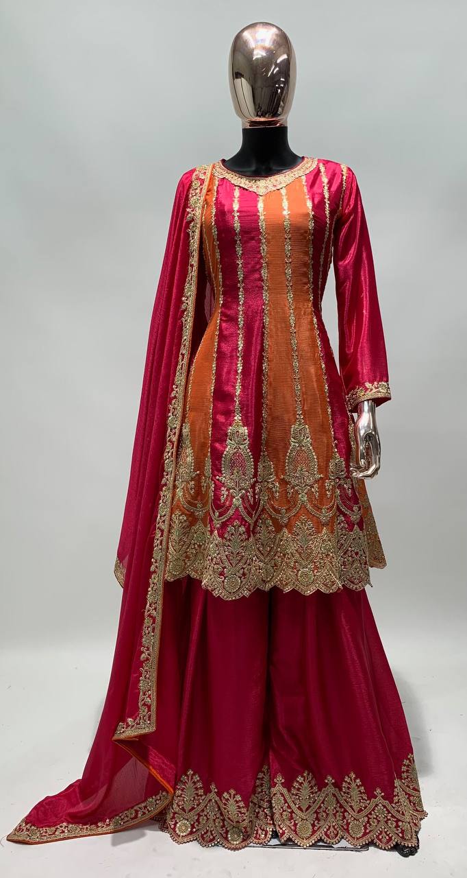 Lorenvalley Multicolor Chinon Embroidery With Sequince Work Salwar Kameez Stitched