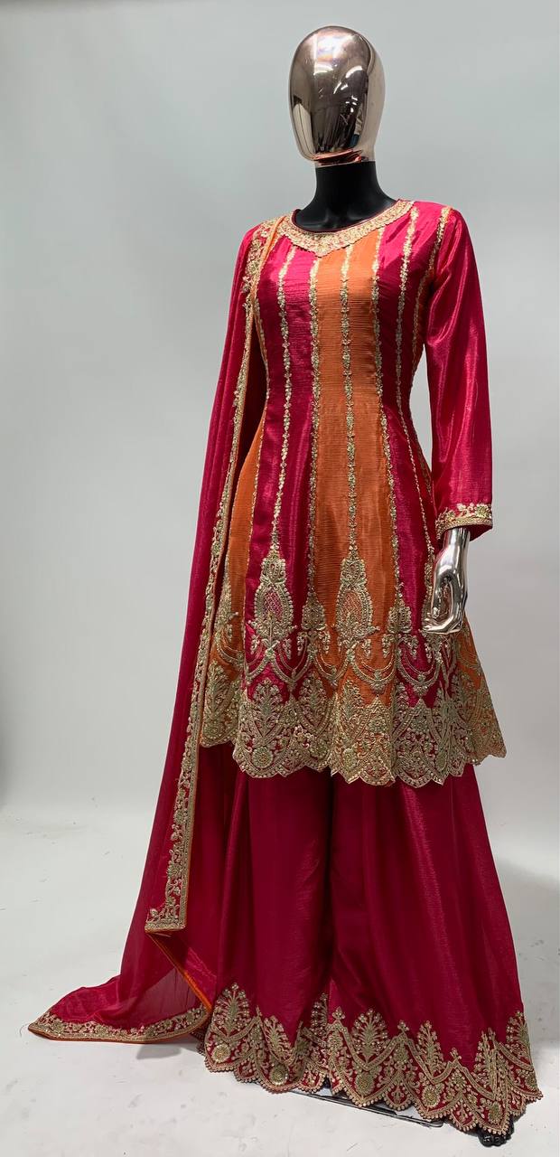Lorenvalley Multicolor Chinon Embroidery With Sequince Work Salwar Kameez Stitched