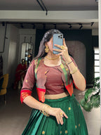 Lorenvalley Fashion Green Poly Cotton Zari Weaving Work Lehenga Choli With Koti
