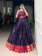 Lorenvalley Fashion Navyblue Poly Cotton Zari Weaving Work Lehenga Choli With Koti