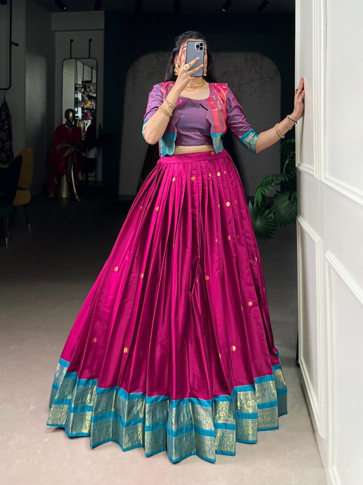 Lorenvalley Fashion Pink Poly Cotton Zari Weaving Work Lehenga Choli With Koti - Distacart
