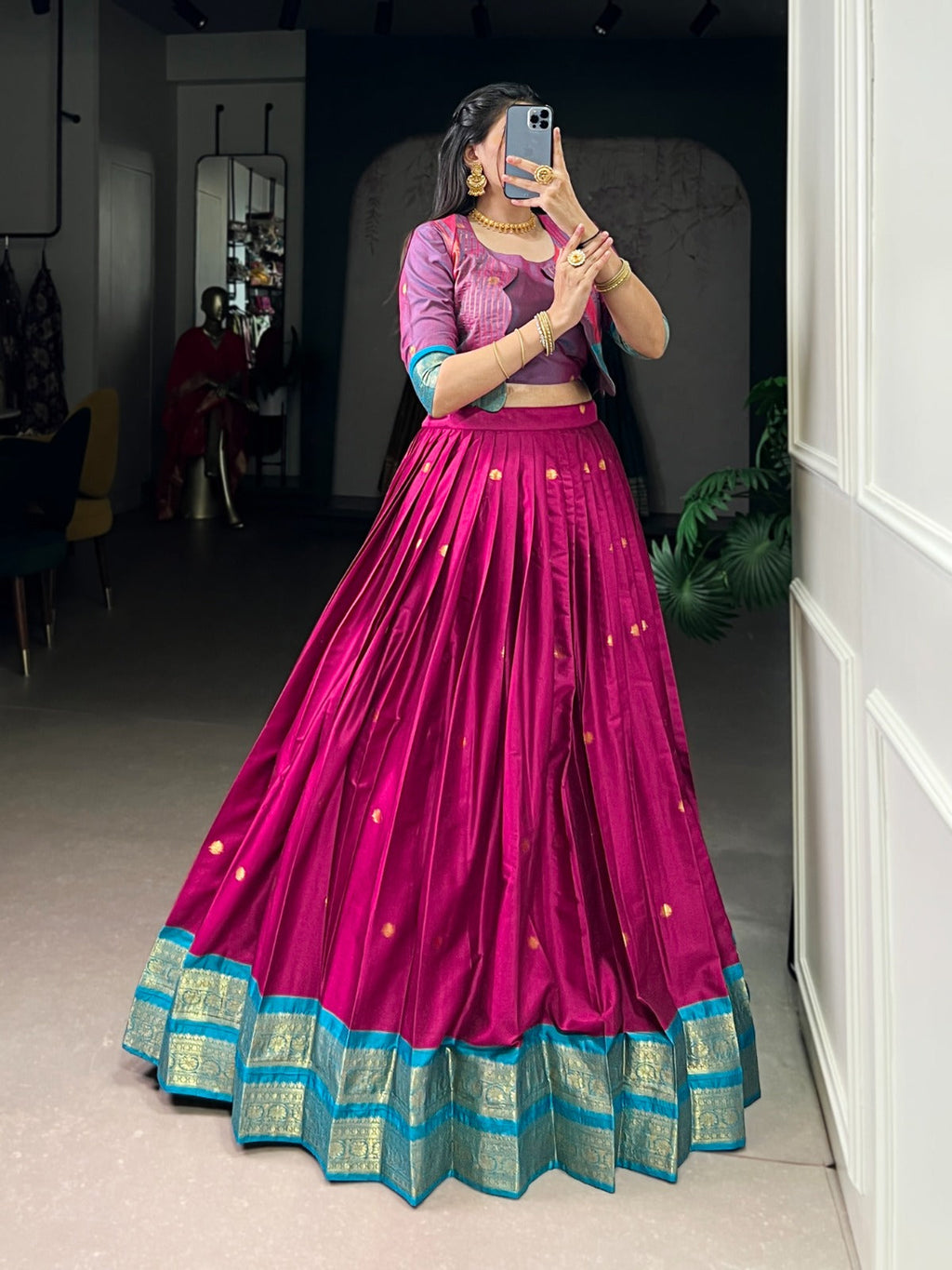 Lorenvalley Fashion Pink Poly Cotton Zari Weaving Work Lehenga Choli With Koti - Distacart