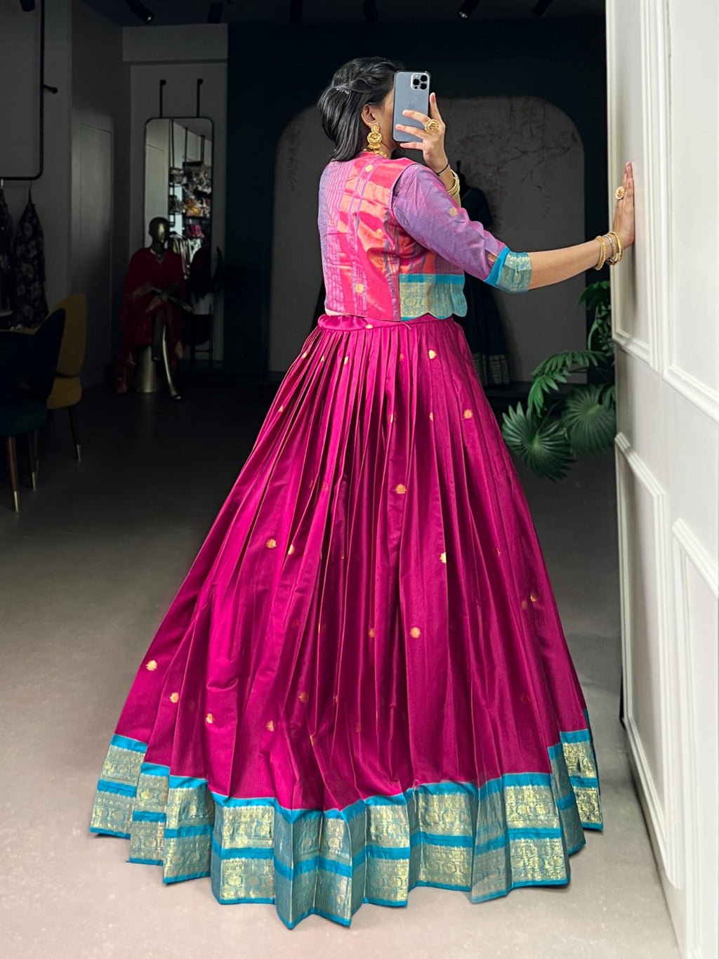 Lorenvalley Fashion Pink Poly Cotton Zari Weaving Work Lehenga Choli With Koti - Distacart