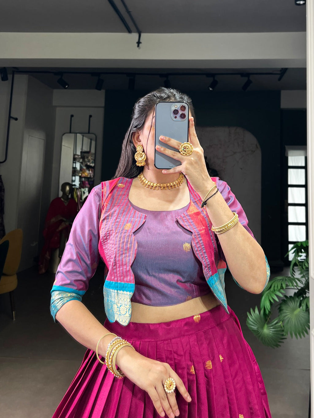 Lorenvalley Fashion Pink Poly Cotton Zari Weaving Work Lehenga Choli With Koti - Distacart