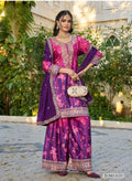 Anaita Purple Chinon Stitched Plazzo Suit With Digital Printed & Hand Work - Distacart