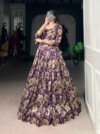 Lorenvalley Fashion Viovet Tasar Silk Floral Print Lehenga Choli with Koti