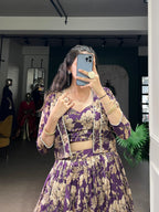 Lorenvalley Fashion Viovet Tasar Silk Floral Print Lehenga Choli with Koti