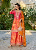 Anaita Orange Chinon Stitched Plazzo Suit With Digital Printed & Hand Work - Distacart