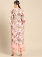 Sangria Women White & Pink Floral Printed Kurta