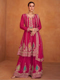 Lorenvalley Magenta Chinon Embroidery With Sequince Work Salwar Kameez Stitched