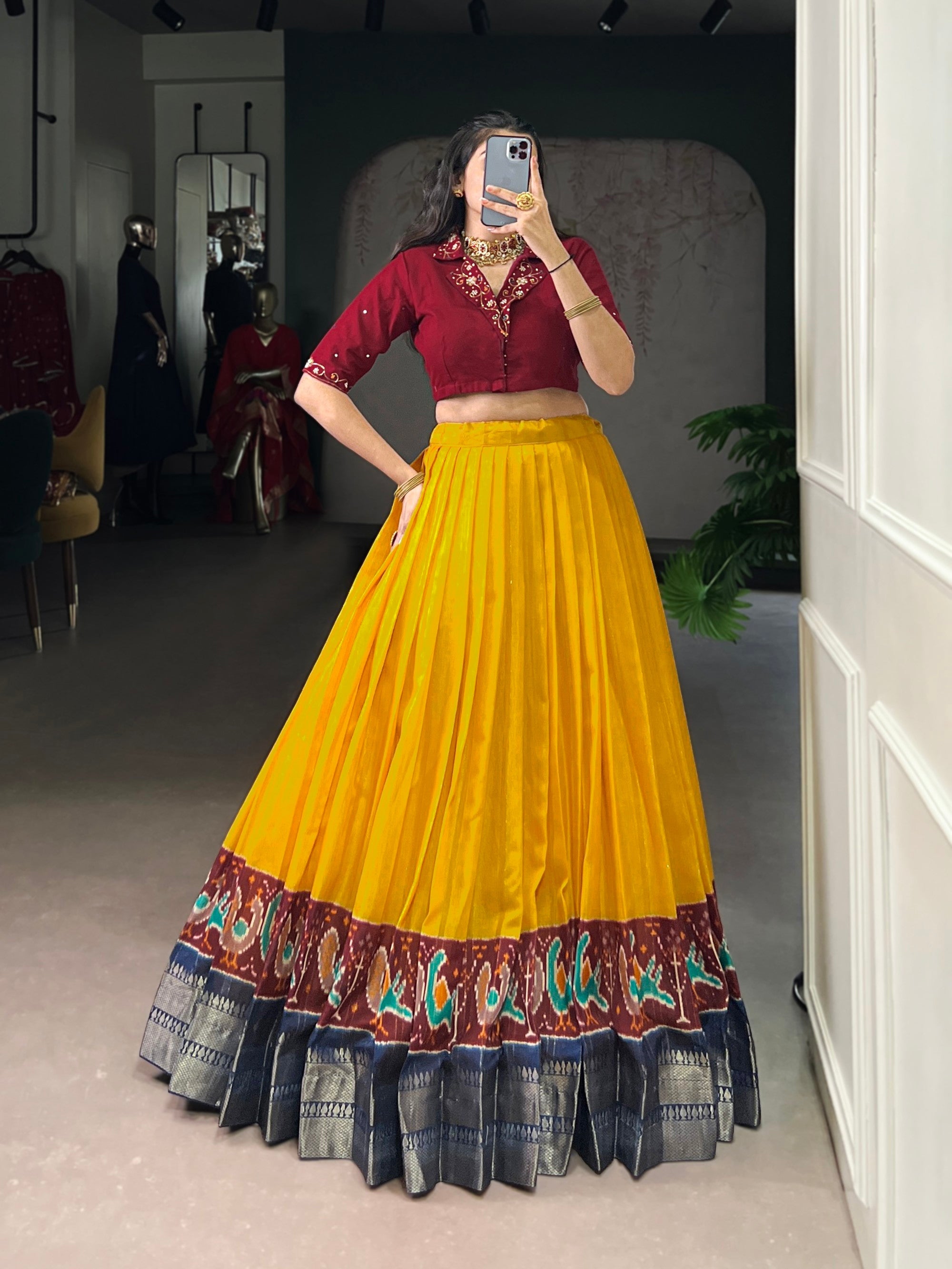 Lorenvalley Fashion Mustard Poly Cotton Printed With Zari Weaving Lehenga Choli - Distacart