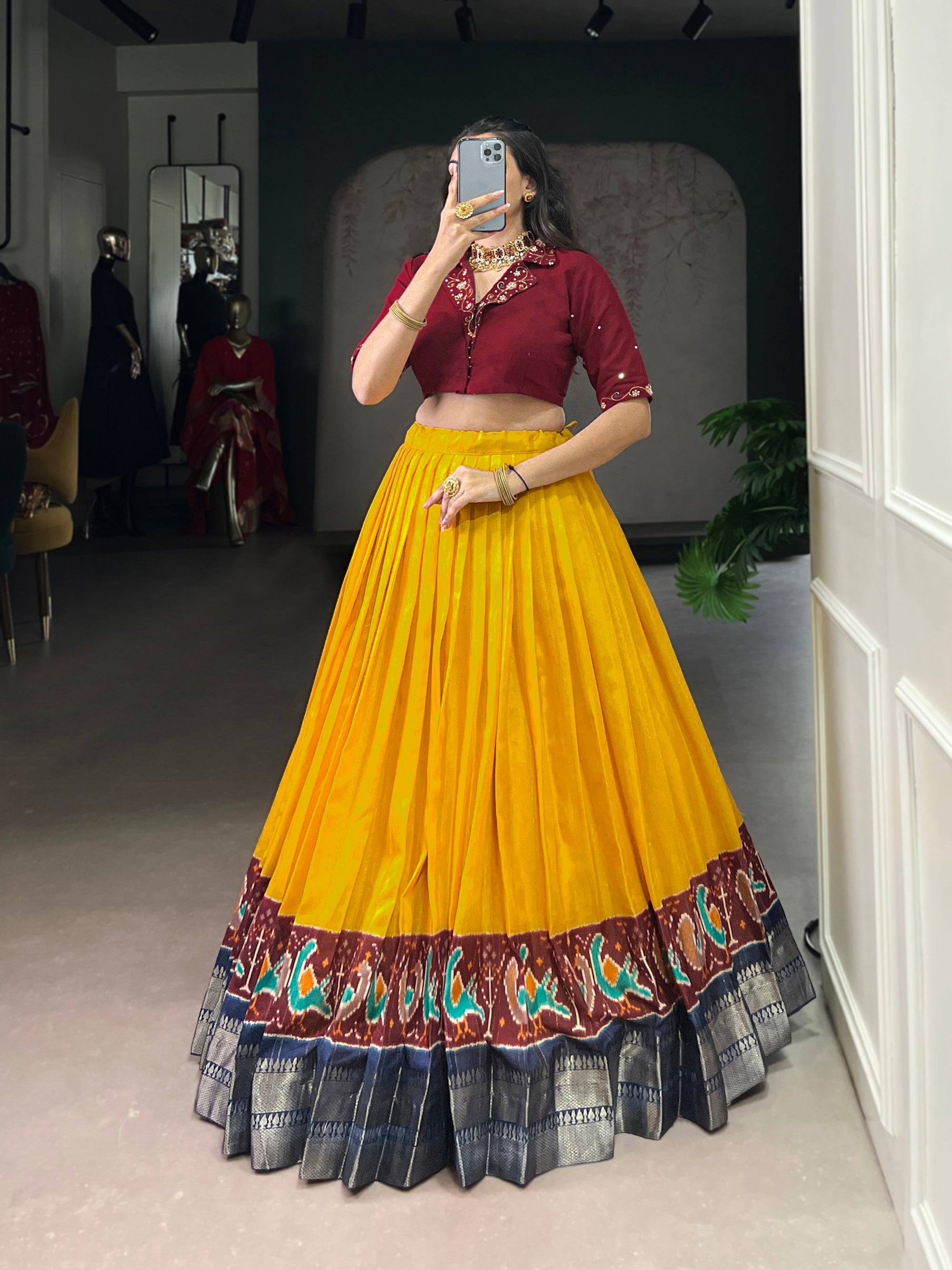Lorenvalley Fashion Mustard Poly Cotton Printed With Zari Weaving Lehenga Choli - Distacart