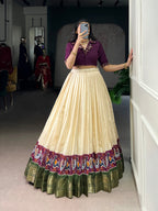 Lorenvalley Fashion Offwhite Poly Cotton Printed With Zari Weaving Lehenga Choli