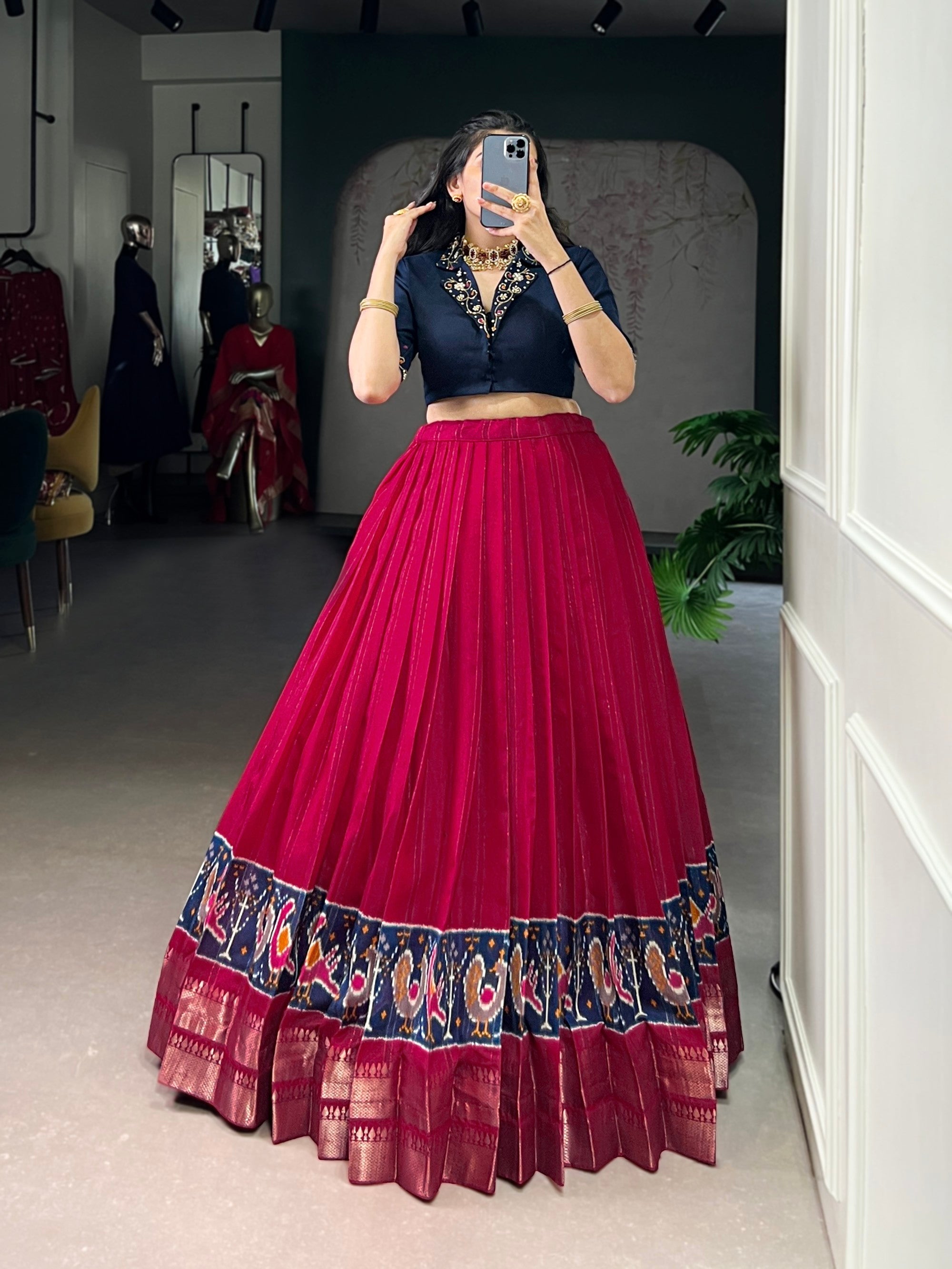Lorenvalley Fashion Pink Poly Cotton Printed With Zari Weaving Lehenga Choli