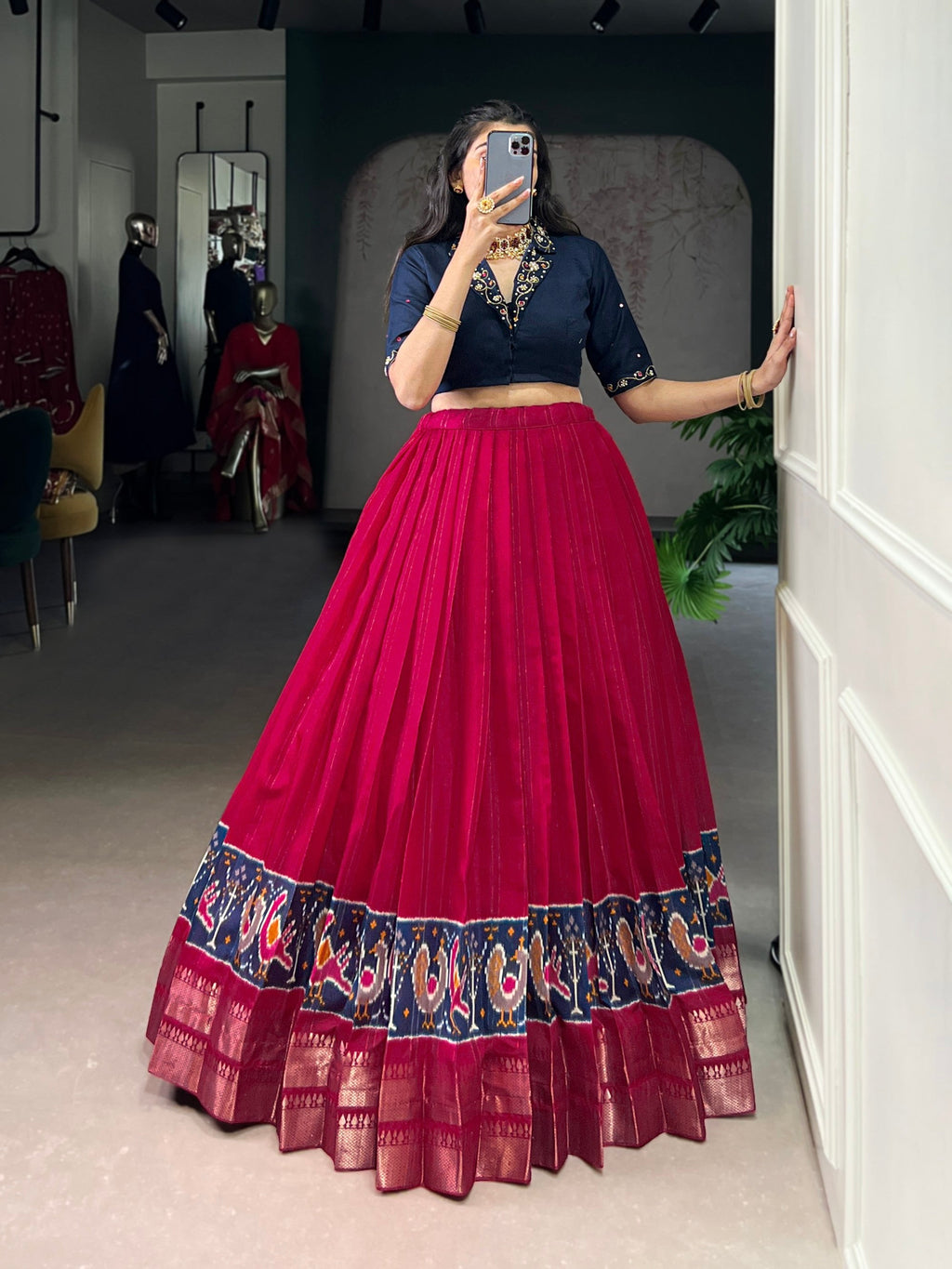 Lorenvalley Fashion Pink Poly Cotton Printed With Zari Weaving Lehenga Choli
