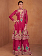 Lorenvalley Magenta Chinon Embroidery With Sequince Work Salwar Kameez Stitched