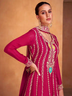 Lorenvalley Magenta Chinon Embroidery With Sequince Work Salwar Kameez Stitched