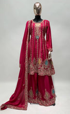 Lorenvalley Magenta Chinon Embroidery With Sequince Work Salwar Kameez Stitched