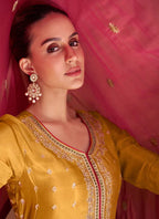 Lorenvalley Yellow Chinon Embroidery With Sequince Work Salwar Kameez Stitched